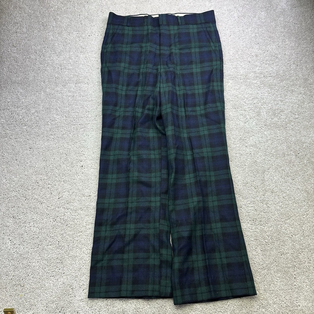 Vintage 70s LL Bean Pants Mens Fits 34x30 Wool Plaid Blackwatch Tartan USA Made